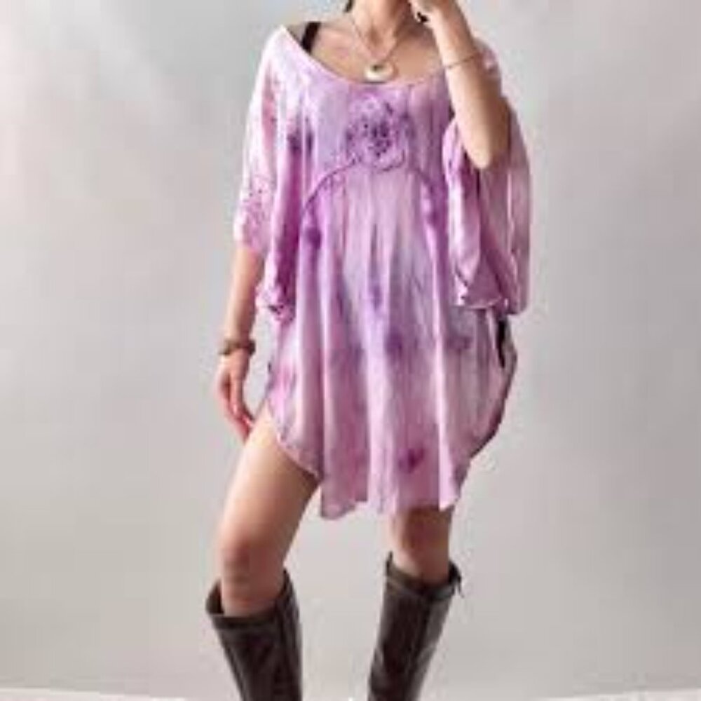 Step N Style Purple Tie Dye Flowy Tunic Top - Mini Dress - Cover Up, OS
